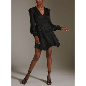 Anthropologie 'Tiered' Black Ruffled Mini Dress Size S